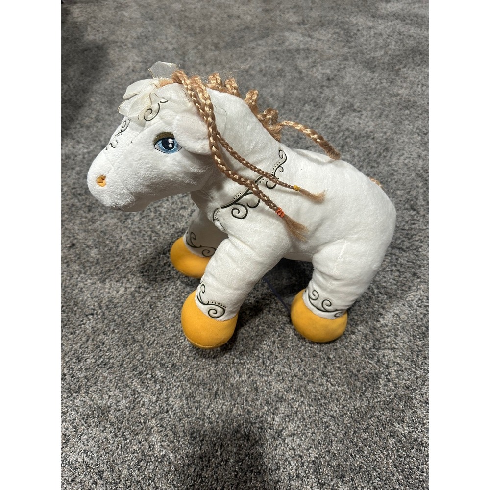 Build-A-Bear White Horse Plush Golden Braided Mane‎ Scrollwork Embroidery